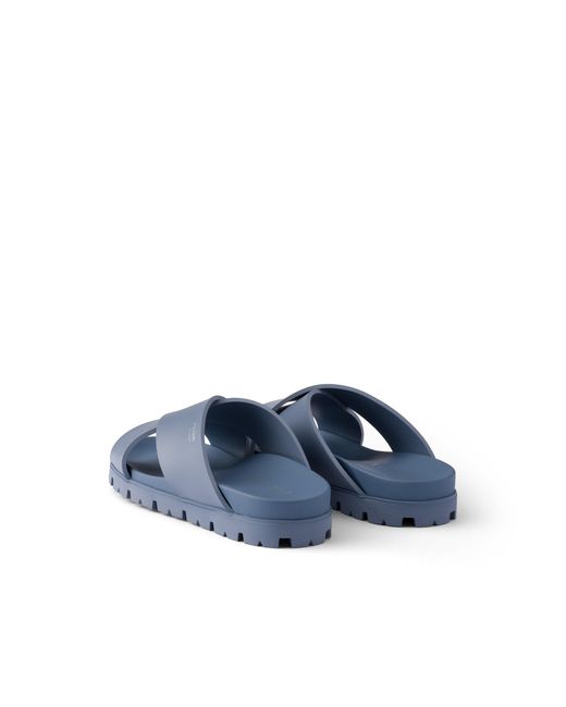 Prada Blue Crisscross Rubber Slides for men