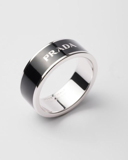 Prada White Enameled Ring for men