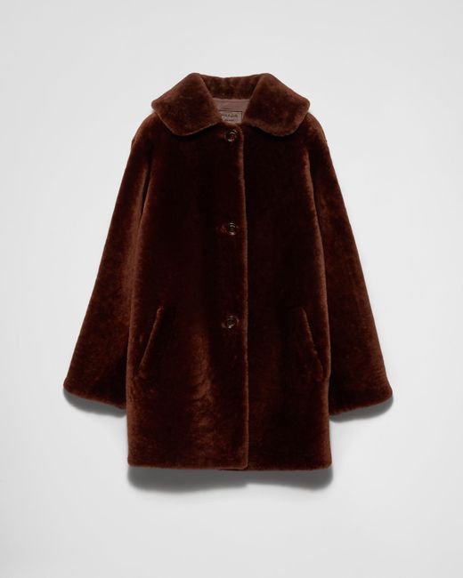 Prada Red Shearling Caban Jacket