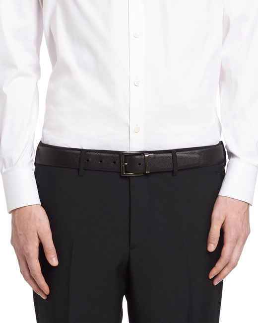 Prada White Reversible Saffiano Leather Belt for men