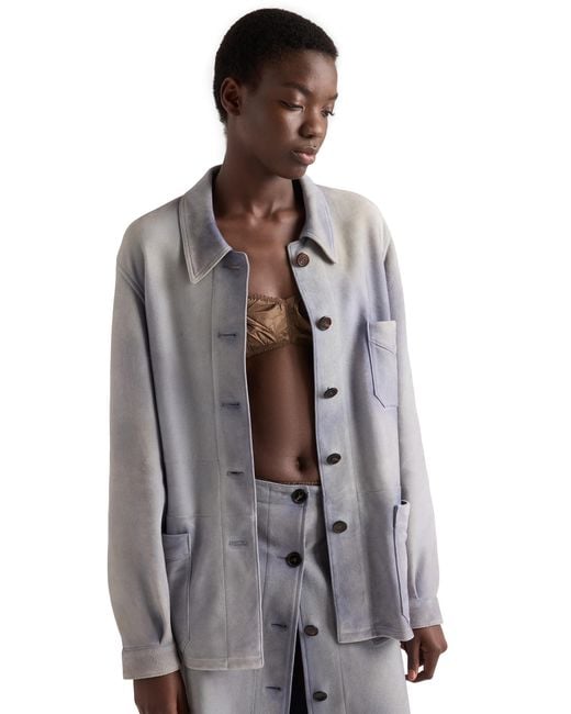 Prada Gray Suede Caban Jacket, Sky