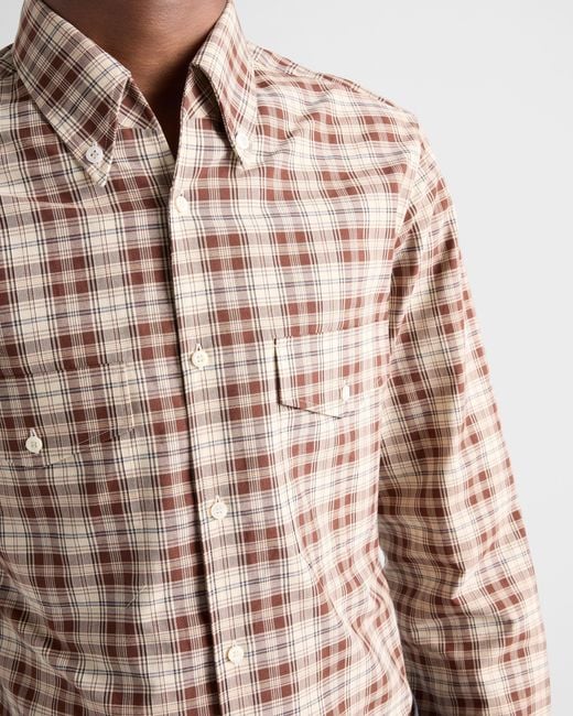 Chemise En Coton À Carreaux Avec Fermeture Boutonnée Prada pour homme en coloris Brown