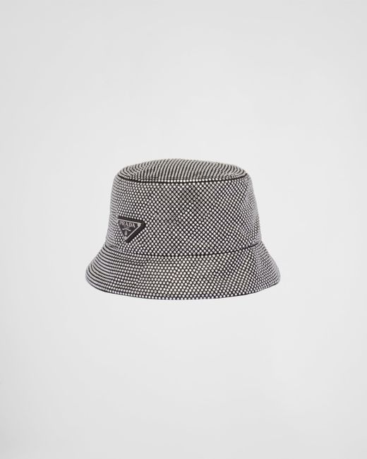Prada Gray Satin Bucket Hat With Crystals