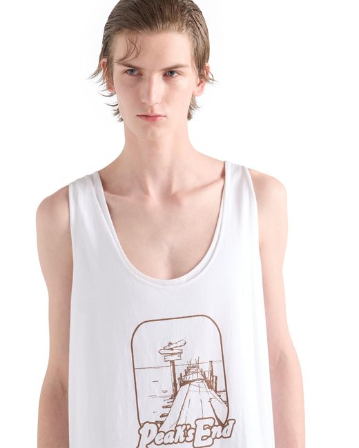 Prada White Printed Cotton Tank Top for men
