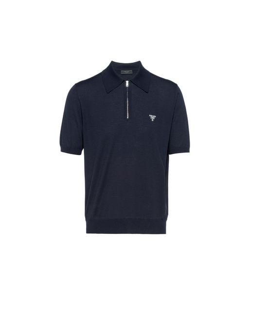 Prada Blue Polo M/C Zip for men