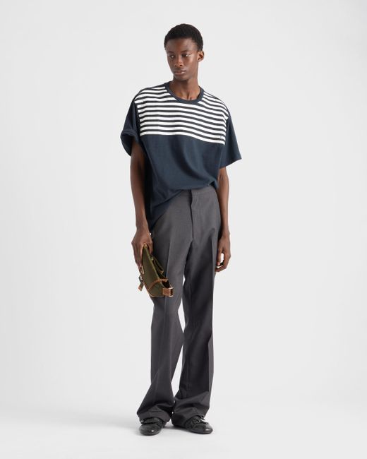 Prada Oversize-T-Shirt Aus Gestreifter Baumwolle in Blue für Herren