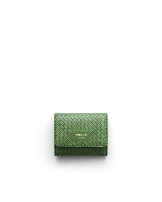 Prada Green Small Woven Madras Leather Wallet