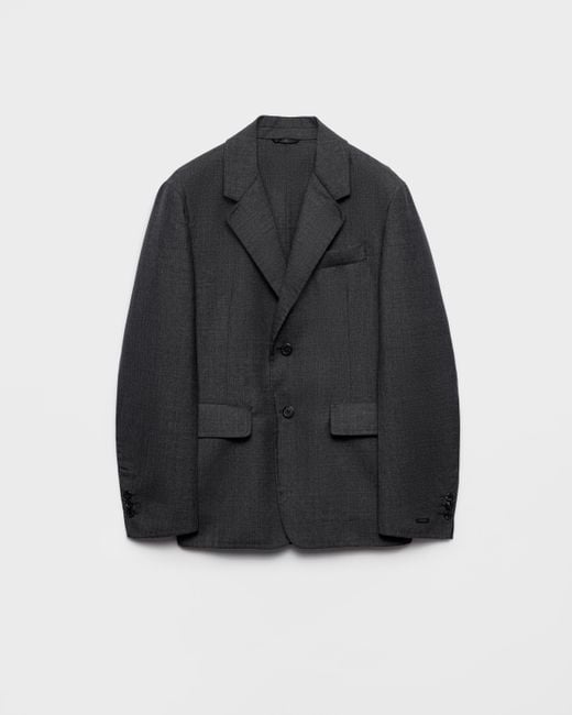 Prada Black Single-Breasted Wool Blend Jacket for men