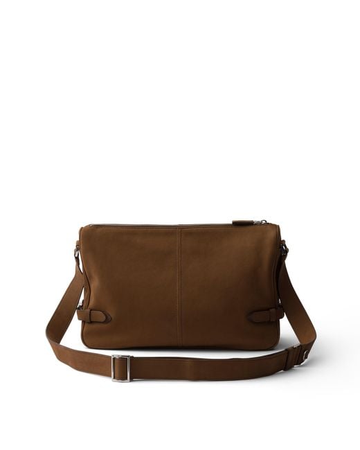 Prada Brown Nubuck Leather Shoulder Bag for men