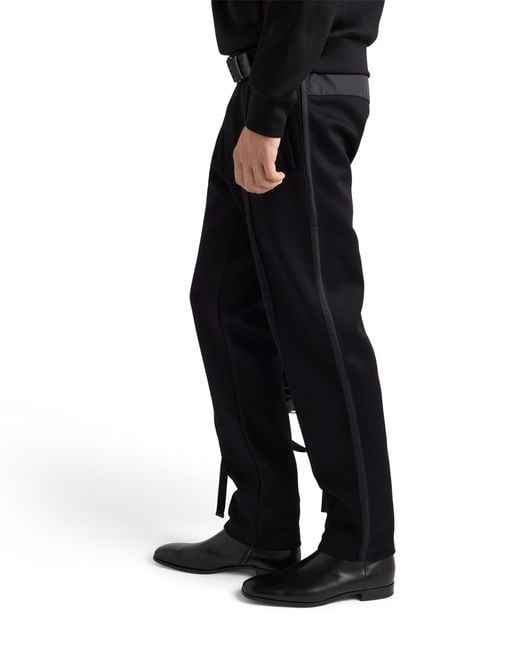 Prada Black Cotton Fleece Pants With Re-Nylon Details for men