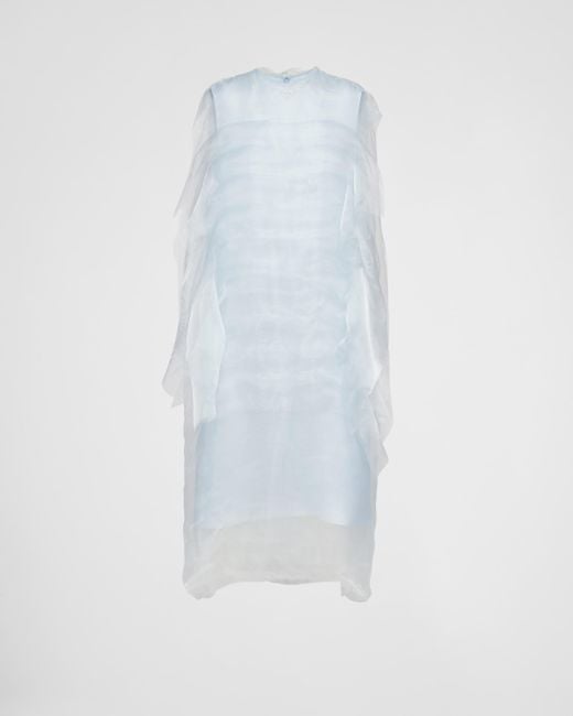 Prada White Kleid Aus Technischem Voile