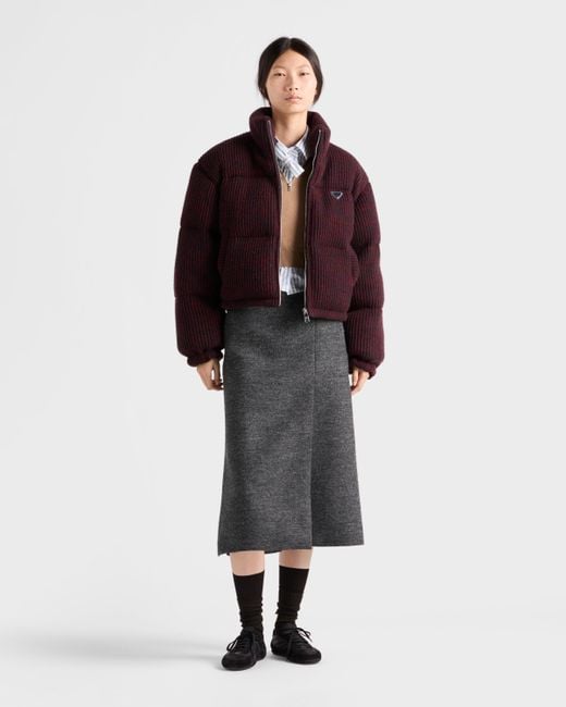 Prada Red Cropped Cashmere And Wool Down Jacket