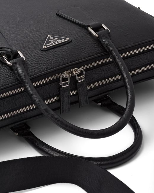 Prada Black Saffiano Leather Briefcase for men
