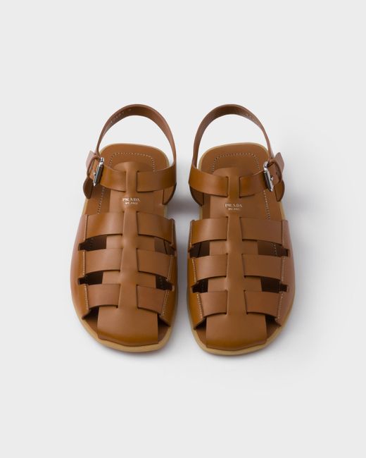Prada Brown Leather Fisherman Sandals for men