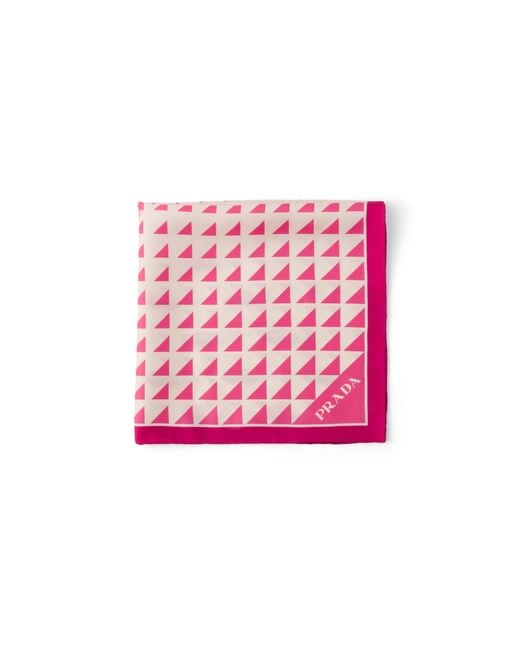 Prada Pink Printed Silk Twill Scarf 55