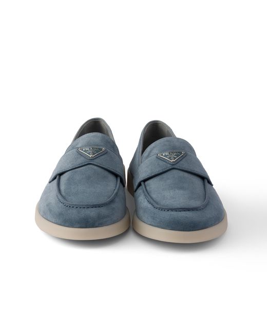 Prada Blue Suede Loafers, Size 6 for men