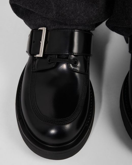 Prada Black Brushed Leather Derby Shoes With Buckle for men