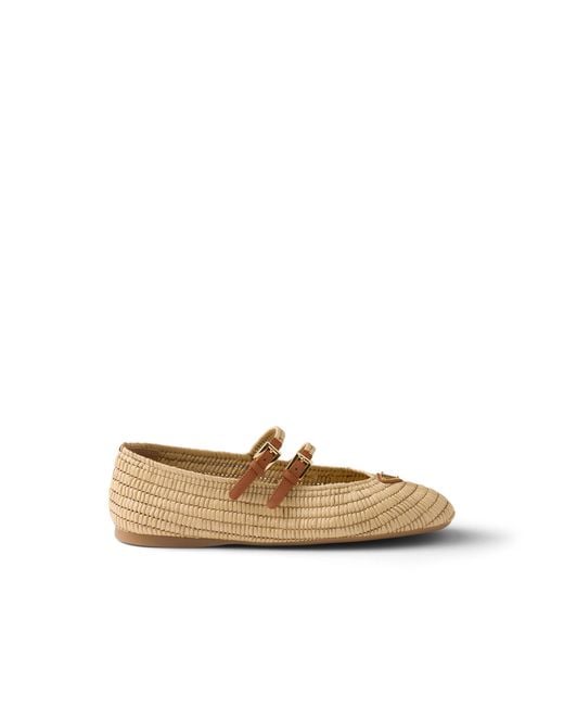 Prada Natural Crochet Ballerinas, Size 35