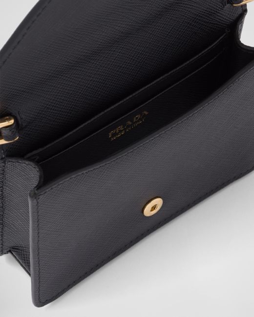 Prada Black Saffiano Leather Card Holder With Shoulder Strap