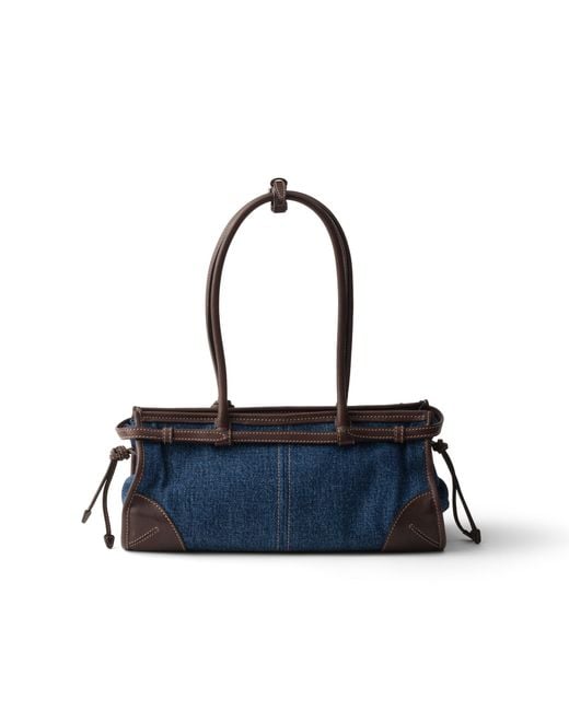 Prada Blue Bonnie Medium Denim And Leather Handbag, /Coffee