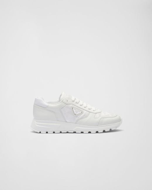 Prada White Leather And Re-nylon High-top Sneakers for men