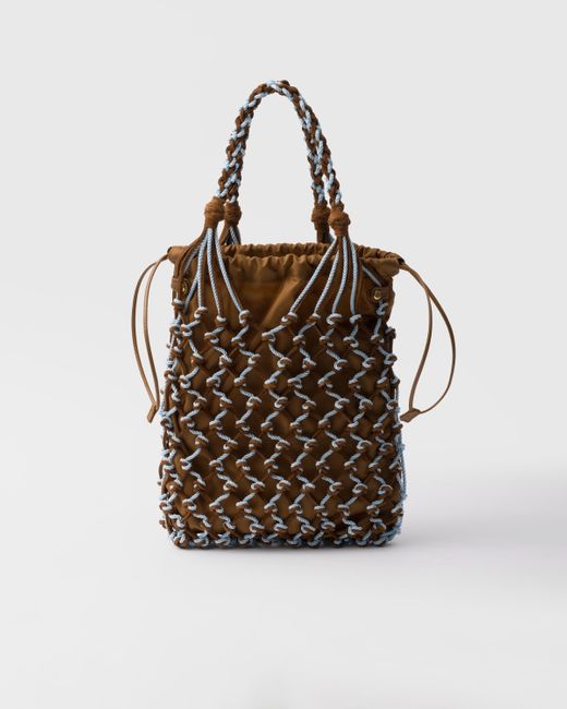 Prada Brown Noué Small Macramé And Suede Bag