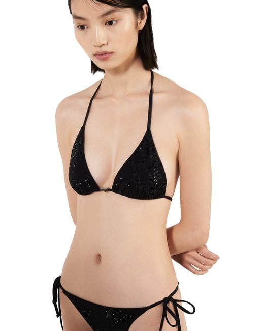 Prada White Jersey Triangle Bikini Top With Rhinestones