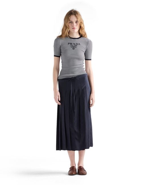 Prada Gray Striped Silk Crew-Neck Sweater