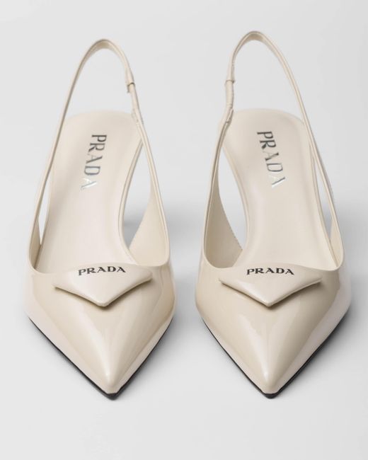 Prada White Patent Leather Slingback Pumps
