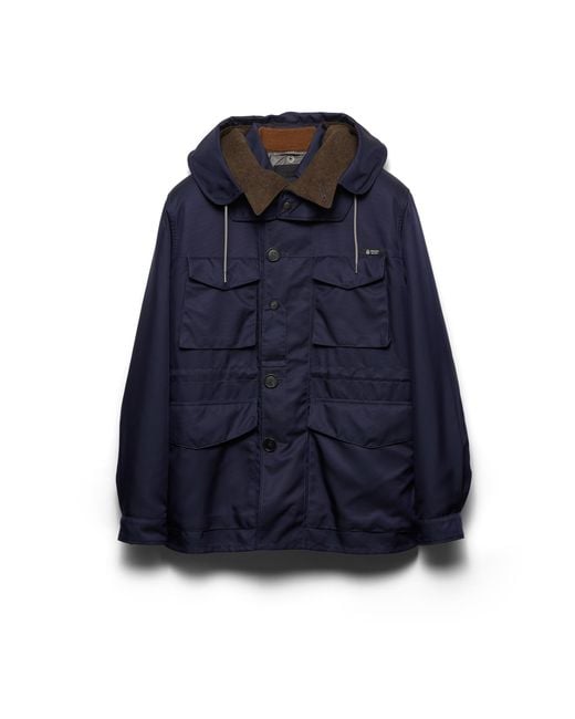 Prada Blue Hooded Cotton Jacket for men