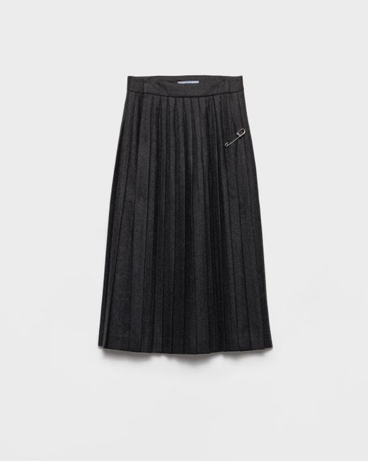 Prada Black Pleated Wool Flannel Skirt
