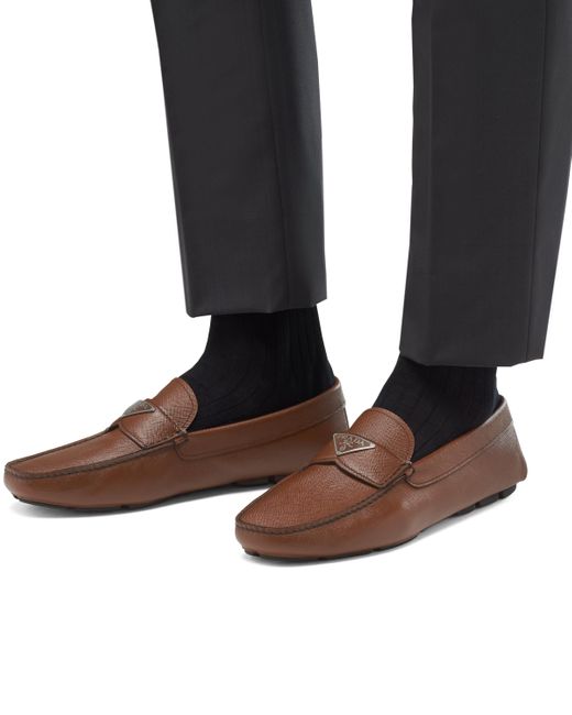 Prada Brown Saffiano Leather Loafers for men