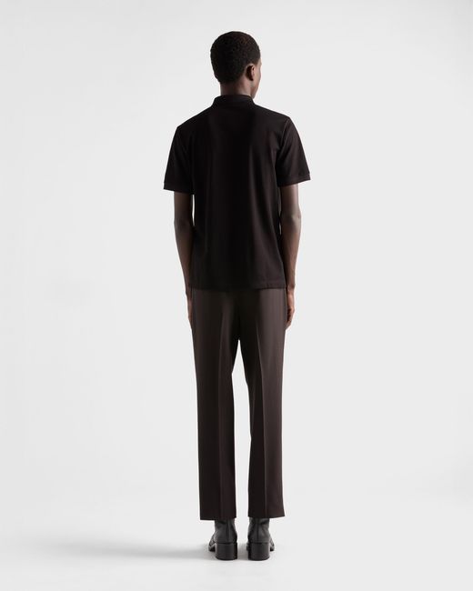 Polo De Algodon Con Logo Prada de hombre de color Black