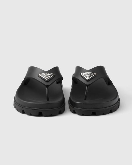 Prada Black Rubber Thong Sandals