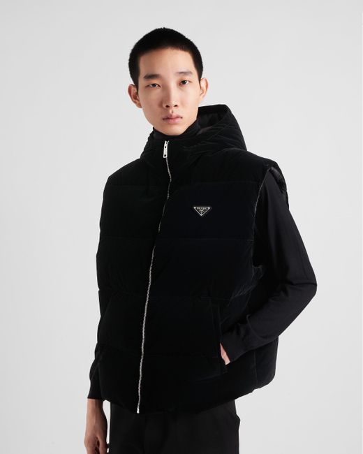Prada Black Hooded Technical Fabric Down Vest for men