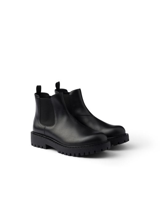 Prada Black Leather Chelsea Boots, Size 6 for men