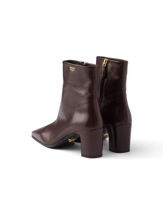 Prada Brown Leather Booties, Dark