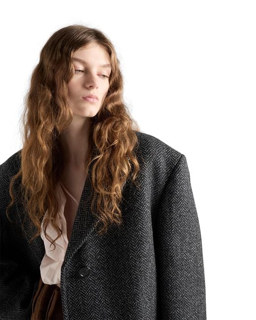 Prada Black Single-Breasted Chevron Wool Jacket
