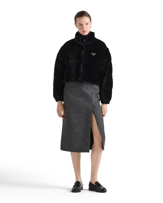 Prada Black Convertible Cropped Velvet Down Jacket