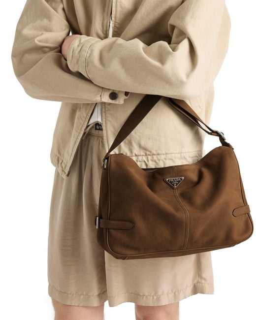 Prada Brown Nubuck Leather Shoulder Bag for men