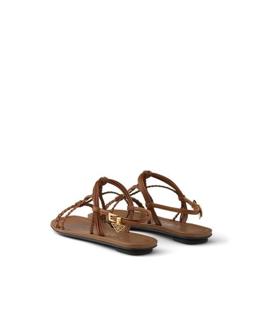 Prada Brown Flat Leather Sandals