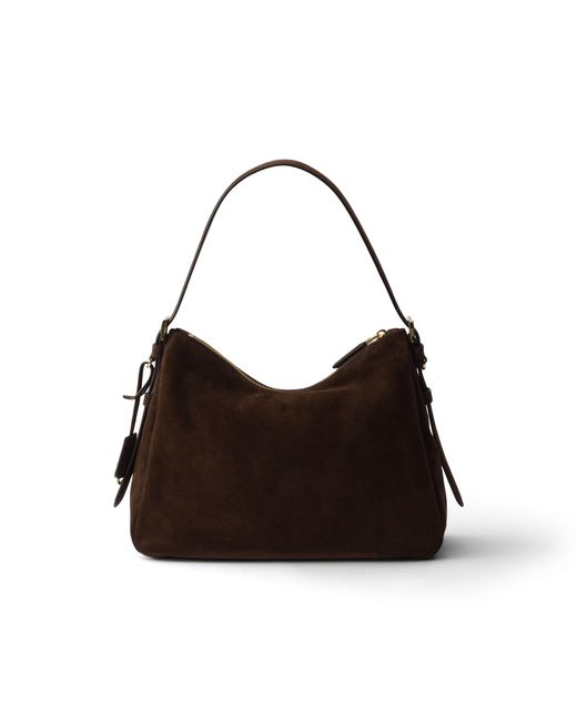Prada Black Aimée Medium Suede Shoulder Bag, Dark
