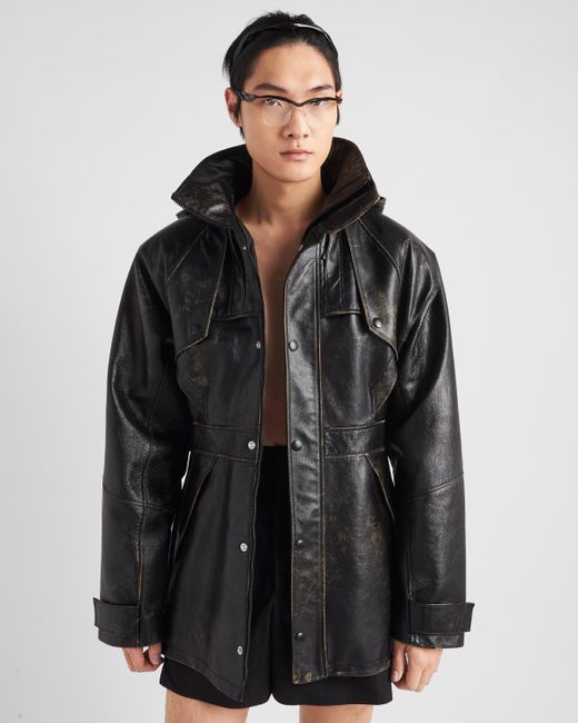 Prada Black Leather Caban Jacket for men