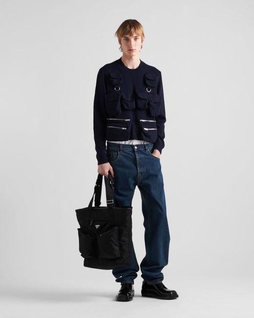 Prada Black Re-Nylon And Leather Tote Bag for men