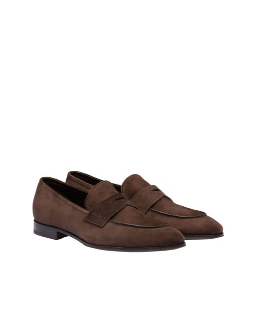 Prada Brown Suede Penny Loafers for men