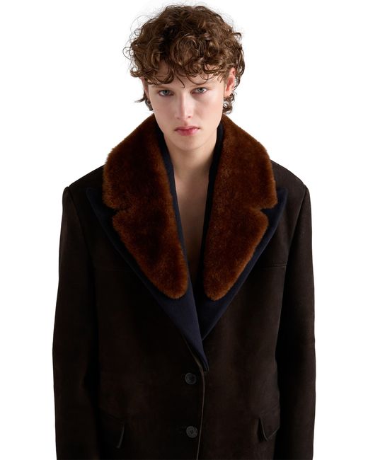 Prada Black Shearling-Trimmed Suede Caban Jacket