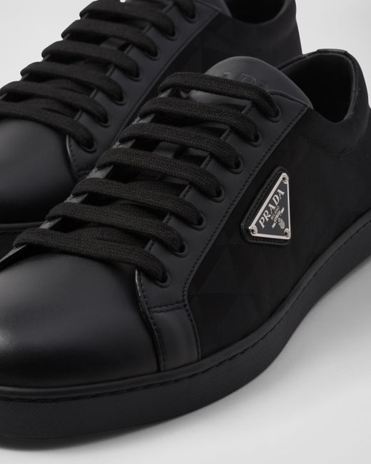 Prada Black Leather And Re-nylon Sneakers for men