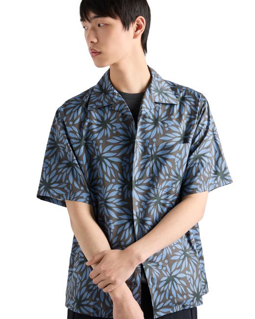 Prada Blue Printed Cotton Bowling Shirt for men