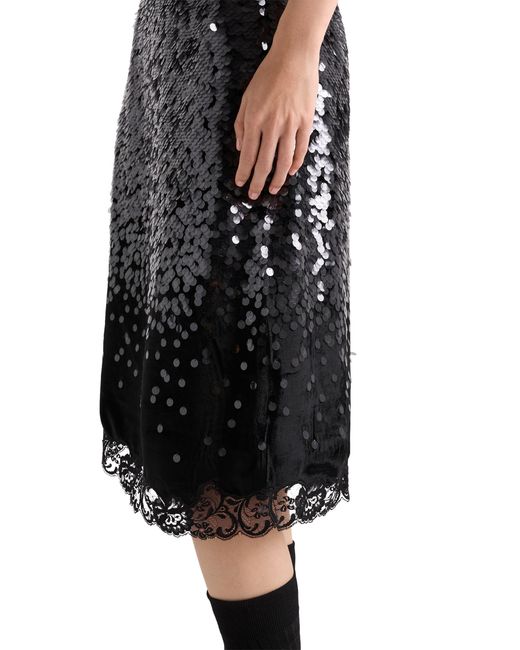 Prada Black Embroidered Velvet Midi-Skirt