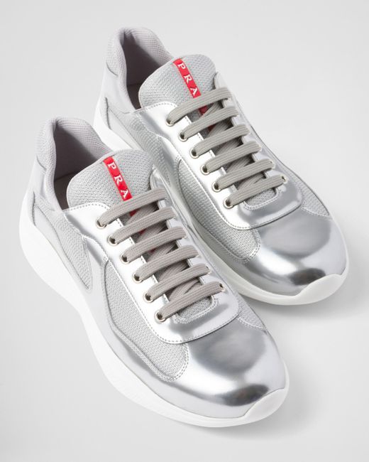 Prada White America's Cup Metallic Leather And Bike Fabric Sneakers for men